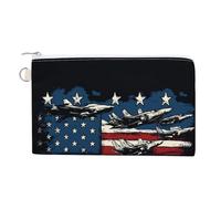 Sac portefeuille en toile, drapeau américain et avions de combat, porte-monnaie à fermeture éclair, petit sac à cosmétiques