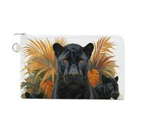 Sac portefeuille en toile, Famille de Panthères avec imprimé feuilles de jungle tropicales, porte-monnaie, porte-monnaie à fermeture éclair, petit sac à cosmétiques