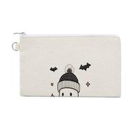 Sac portefeuille en toile, fantôme mignon portant un bonnet imprimé porte-monnaie, porte-monnaie à fermeture éclair, petit sac à cosmétiques