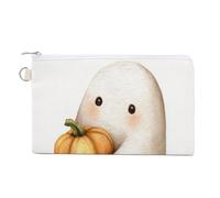 Sac portefeuille en toile, fantôme mignon tenant une citrouille, porte-monnaie à fermeture éclair, petit sac à cosmétiques