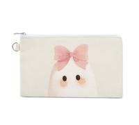 Sac portefeuille en toile, fantôme portant un ruban rose pastel, porte-monnaie à fermeture éclair, petit sac à cosmétiques