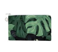 Sac portefeuille en toile, feuille botanique verte, chat noir, porte-monnaie, porte-monnaie à fermeture éclair, petit sac à cosmétiques