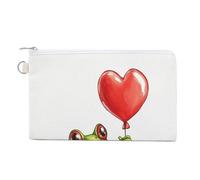 Sac portefeuille en toile, grenouille de dessin animé tenant un ballon en forme de cœur rouge, porte-monnaie à fermeture éclair, petit sac à cosmétiques
