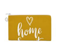 Sac portefeuille en toile, Home Sweet Home sur imprimé jaune, porte-monnaie à fermeture éclair, petit sac à cosmétiques