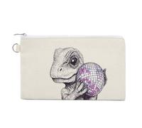 Sac portefeuille en toile, joli dinosaure tenant une boule disco simple imprimé, porte-monnaie à fermeture éclair, petit sac à cosmétiques