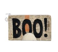 Sac portefeuille en toile, joli fantôme avec mot Boo Halloween vintage imprimé journal, porte-monnaie, porte-monnaie à fermeture éclair, petite trousse de maquillage