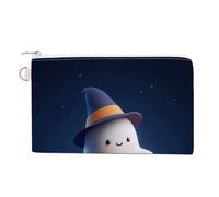 Sac portefeuille en toile, joli fantôme d'Halloween tenant un seau de citrouille, porte-monnaie, sac à main à fermeture éclair, petit sac à cosmétiques