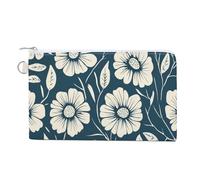 Sac portefeuille en toile, joli motif de fleur de linogravure, porte-monnaie à fermeture éclair, petit sac à cosmétiques