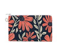 Sac portefeuille en toile, joli motif de fleurs rouges en linogravure, porte-monnaie à fermeture éclair, petite trousse de maquillage