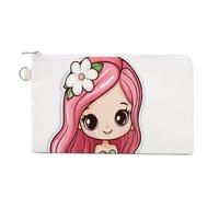 Sac portefeuille en toile, jolie sirène de dessin animé sur imprimé pastèque, porte-monnaie à fermeture éclair, petite trousse de maquillage