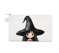 Sac portefeuille en toile, Lady Witch rose pastel imprimé cape porte-monnaie, porte-monnaie à fermeture éclair, petite trousse de maquillage