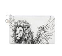 Sac portefeuille en toile, lion avec ailes majestueuses imprimées, porte-monnaie à fermeture éclair, petit sac à cosmétiques