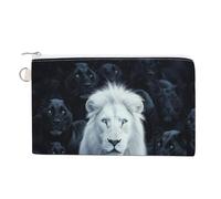 Sac portefeuille en toile, lion blanc seul parmi la mer des panthères, porte-monnaie imprimé, porte-monnaie à fermeture éclair, petite trousse de maquillage