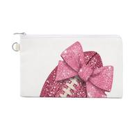 Sac portefeuille en toile, motif ballon de football pailleté avec nœud rose imprimé, porte-monnaie à fermeture éclair, petite trousse de maquillage