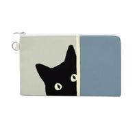 Sac portefeuille en toile, motif chat noir regardant un regard, porte-monnaie à fermeture éclair, petit sac à cosmétiques