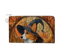 Sac portefeuille en toile, motif chien Corgi habillé comme une sorcière, porte-monnaie, porte-monnaie à fermeture éclair, petite trousse de maquillage