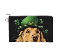 Sac portefeuille en toile, motif chien golden retriever, chapeau vert, porte-monnaie, porte-monnaie à fermeture éclair, petit sac à cosmétiques