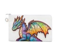 Sac portefeuille en toile, motif dragon coloré sur une pile de livres, porte-monnaie à fermeture éclair, petit sac à cosmétiques