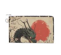 Sac portefeuille en toile, motif dragon japonais mangeant un bol de ramen, porte-monnaie à fermeture éclair, petit sac à cosmétiques