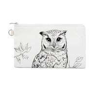 Sac portefeuille en toile, motif hibou noir et blanc sur une branche, porte-monnaie à fermeture éclair, petit sac à cosmétiques