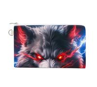 Sac portefeuille en toile, motif loup en colère avec yeux rouges brillants, porte-monnaie à fermeture éclair, petite trousse de maquillage