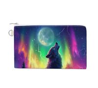 Sac portefeuille en toile, motif loup majestueux hurle à la lune, porte-monnaie avec fermeture éclair, petite trousse de maquillage