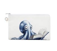 Sac portefeuille en toile, motif pieuvre lisant dans une baignoire, porte-monnaie, porte-monnaie à fermeture éclair, petit sac à cosmétiques