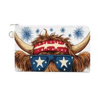 Sac portefeuille en toile, motif vache des Highlands, rouge, blanc, bleu, bandeau imprimé, porte-monnaie, porte-monnaie à fermeture éclair, petite trousse de maquillage