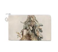Sac portefeuille en toile, patins à glace aquarelle avec imprimé feuilles de sauge, porte-monnaie à fermeture éclair, petit sac à cosmétiques