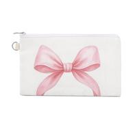 Sac portefeuille en toile, petit sac à cosmétiques avec imprimé aquarelle simple avec nœud rose