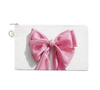 Sac portefeuille en toile, petit sac à main à fermeture éclair, petit sac à cosmétiques avec nœud rose