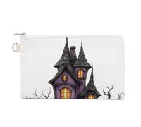 Sac portefeuille en toile, porte-monnaie avec fermeture éclair, imprimé architecture gothique pour Halloween, petite trousse de maquillage