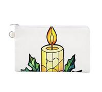 Sac portefeuille en toile, porte-monnaie avec impression bougie de Noël, porte-monnaie à fermeture éclair, petit sac à cosmétiques