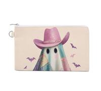 Sac portefeuille en toile, porte-monnaie avec imprimé chapeau de cowboy pour Halloween, coquette, fantôme, rose, porte-monnaie, petit sac à cosmétiques