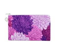 Sac portefeuille en toile, porte-monnaie avec imprimé chrysanthèmes violets et roses, fermeture éclair, petit sac à cosmétiques