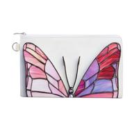 Sac portefeuille en toile, porte-monnaie avec imprimé papillon rose avec ailes rouges, porte-monnaie à fermeture éclair, petit sac à cosmétiques