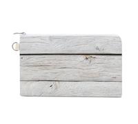 Sac portefeuille en toile, porte-monnaie imprimé bois de ferme blanc, sac à main à fermeture éclair, petit sac à cosmétiques