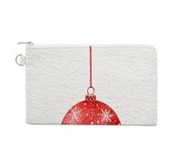 Sac portefeuille en toile, porte-monnaie imprimé boule de Noël rouge, porte-monnaie à fermeture éclair, petit sac à cosmétiques