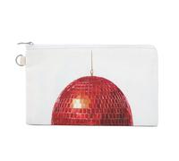 Sac portefeuille en toile, porte-monnaie imprimé boule disco rouge, porte-monnaie à fermeture éclair, petit sac à cosmétiques