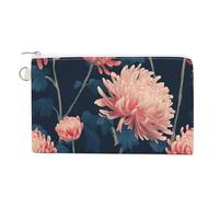 Sac portefeuille en toile, porte-monnaie imprimé chrysanthèmes roses, porte-monnaie à fermeture éclair, petit sac à cosmétiques