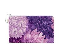 Sac portefeuille en toile, porte-monnaie imprimé chrysanthèmes violets et roses, porte-monnaie à fermeture éclair, petit sac à cosmétiques