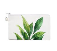 Sac portefeuille en toile, porte-monnaie imprimé feuille verte, porte-monnaie à fermeture éclair, petit sac à cosmétiques
