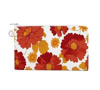 Sac portefeuille en toile, porte-monnaie imprimé fleur rouge feuille jaune, porte-monnaie à fermeture éclair, petit sac à cosmétiques