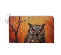 Sac portefeuille en toile, porte-monnaie imprimé hibou sur un arbre, porte-monnaie à fermeture éclair, petit sac à cosmétiques