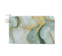 Sac portefeuille en toile, porte-monnaie imprimé marbre vert clair abstrait, porte-monnaie à fermeture éclair, petit sac à cosmétiques