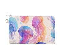 Sac portefeuille en toile, porte-monnaie imprimé méduses aquarelle, porte-monnaie à fermeture éclair, petit sac à cosmétiques