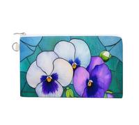 Sac portefeuille en toile, porte-monnaie imprimé pensées bleues violettes, porte-monnaie à fermeture éclair, petit sac à cosmétiques