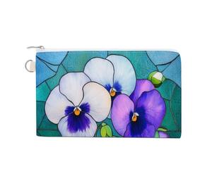 Sac portefeuille en toile, porte-monnaie imprimé pensées bleues violettes, porte-monnaie à fermeture éclair, petit sac à cosmétiques
