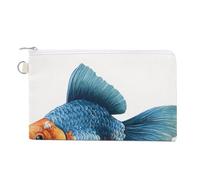 Sac portefeuille en toile, porte-monnaie imprimé poisson bleu et orange, porte-monnaie, sac à main à fermeture éclair, petit sac à cosmétiques