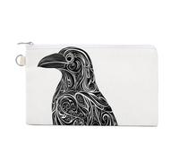 Sac portefeuille en toile, porte-monnaie imprimé silhouette de corbeau, porte-monnaie à fermeture éclair, petit sac à cosmétiques